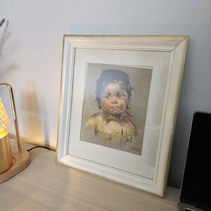 Dorthy Oxborough Indigenous Boy Vintage Framed 1963 Print 12x15 art